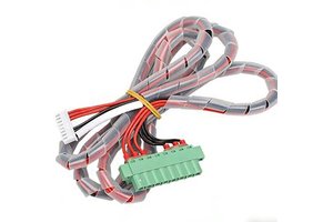 Custom Multi-Pin Wiring Harness with Spiral Wrap, White Connector & Green Terminal Block for Industrial Control & Automation