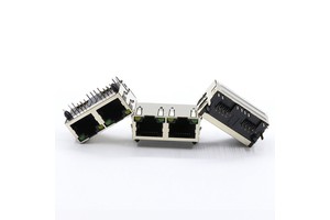 JISJACK 5JA LED Shielded Modular RJ45 Female Ethernet Connectors 8P8C 4-Port Copper Alloy Panel Mount 48x15.75x13.1mm Right