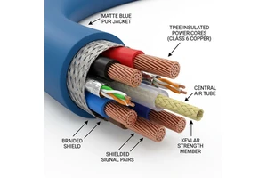 PrimePro Robotics Hybrid Cable 10M Bending Cycles, Power+Signal+Air Integrated, Class 6 Copper PUR Drag Chain for 6-Axis Robot