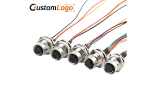 M12 12Pin A-Code IP67 Waterproof Gold-Plated Brass Male Female Panel Mount Circular Sensor PCB Wire Harness OEM Custom