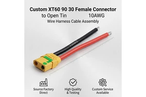 Custom XT60 90 30 Female Connector to Open Tin L140mm 10AWG Wire Harness Cable Assembly