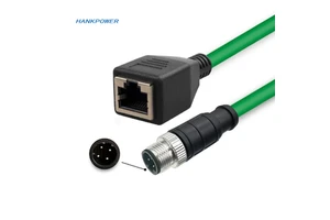 M12 Connector 4pin D Code Male to RJ45 Ethernet Female Connector for Profinet Cable CAT6 Industrial Ethernet Ethercat