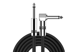 Guitar Cable 10ft Electric Instrument Bass AMP Cord for Electric Mandolin, Pro Audio (Right Angle to Straight, Black)