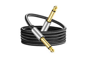 Premium 6.35mm Instrument Cable 3Ft Unbalanced Guitar Patch Cords 1/4\" TS Cable Zinc Alloy Housing Nylon Braid Silver Color