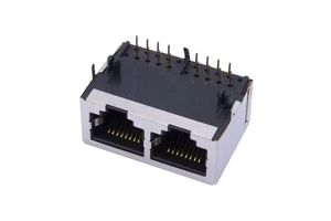 RJ45 Network Port 8P8C 2 Ports Gold Plated PCB Mount Through Hole Installation Connector