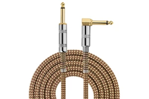 Bochara Braided 1/4'' Jack 90degree 6.35mm to 6.35mm Audio Mono Cable M/M Gold Plated for Electric Guitar Mixer Amplifier 1.5m