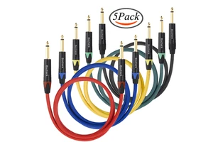 Bochara Colourful 1/4'' 6.35mm Jack TS Guitar Instrument Cable OFC Audio Cable Foil+Braided Shielded 5Pack