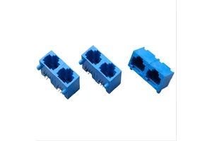 All-plastic Blue 1*2 Port RJ45 Socket Horizontal Network Communication Transfer Interface RJ45 Connector