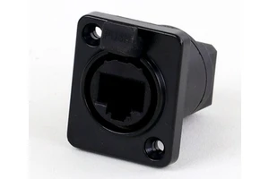 Black Waterproof RJ45 Socket, D-Type Panel Mount with PUSH Latch, Industrial Grade Ethernet Connector
