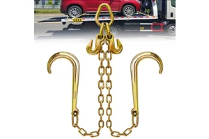 GYATSO G80 V Bridle Chain 5/16"X2 FT Trailer Transport Tow Chain With 15" J Hooks And Grab Hooks With 5400 Lbs WLL For Flatbed