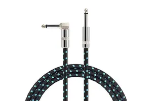 Guitar Cable 10ft Right-Angle 1/4" Instrument Cable 24AWG OFC Wire Uncoated for Electric Bass Guitar Mandolin & Pro Audio