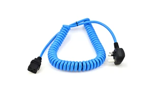 Custom British BS 1363 BSI Power Cord IEC320 C13 C19 AC Spring Spiral Curly Cord Coiled Power Cable Assembly Overmoulding 1