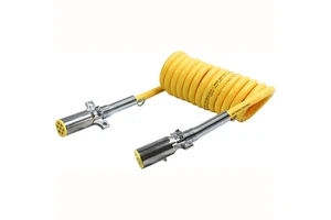 7 Way 15FT Heavy Duty ABS Yellow Power Cable Wire Coiled Trailer Cord Electrical Cord for Tractors Assembly