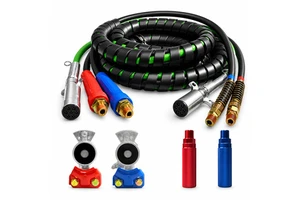15ft 3 in 1 ABS & Air Power Line Rubber Hose Kit Wrap DOT 7 Way Electrical Cable for Semi Trucks Trailer Tractor Brake Systems