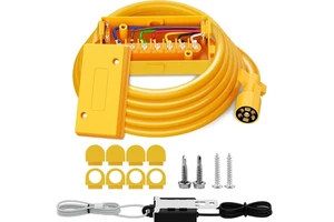 7-Way Trailer Wire - 8ft SAE 2586 W/ 7-Pin Blade & Junction Box (Breakaway Included)