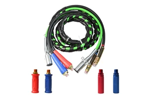 3 in 1 Semi Truck Trailer Connection Kit: 2 Air Line Hoses & 7 Way ABS Electrical Cable Assembly with Heavy Duty Spiral Wrap