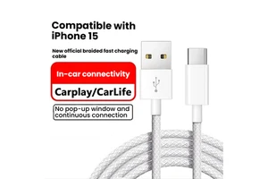CE FCC Carplay USB Charging Data Cable Wire Cord Charger Braid USB-C Type-C Car Play Screen Control Cable for iphone 15 16 Pro