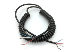 2m Black Spiral Coiled Wire Cable 4 Conductor with Braiding