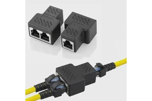 1 2 Ways Ethernet Network Cable RJ45 Female Splitter Connector Adapter Micro USB Type AB for Laptop Docking Stations Black