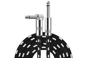 Sotesin 6.35mm Braided Guitar Cable 1/4" Right Angle To Straight 10 Ft Instrument Cable Bass Amp Cord For Electric Guitar