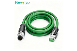 Newstep M12 4-Pin Copper Stranded RJ45 Ethercat CAT6 Female Panel-Mount Cable Assembly Signal Straight Extension Cables