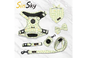 SinSky Flower Print Designer Dog Harness Collar And Leash Set Luxury Adjustable No Pull Custom Pet Dog Harness Set With Handle