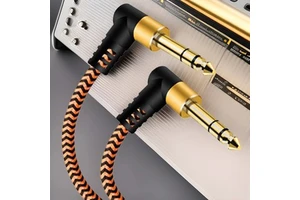 TRS Stereo Balanced Cable for Amplifiers, Mixers, Audio Devices & Guitars 6.35mm Right-Angle to Right-Angle 3-Conductor