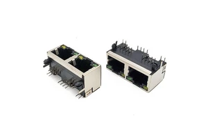 Coorle 56LED Shielded RJ45 Modular Jack 8P8C 1x2 Network Ports Female Socket Side Entry Cat5e Ethernet Connectors DIP for PCB