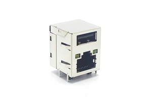 AK Electronics OEM 2X1Port RJ45 USB2.0 Female Modular Connector 8P8C Gigabit Dip PCB Type Phosphor Bronze Contacts Gold Plated 2