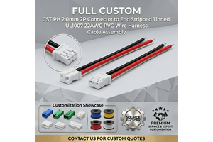 Full Custom JST PH 2.0mm 2P Connector To End Stripped Tinned UL1007 22AWG PVC Wire Harness Cable Assembly