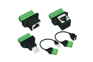 RJ45 Male/Female Socket to 8P 12V Nickel Contact ABS Housing Screw Terminal Network Adapter Block Connector