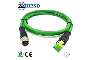 M12 Connector 4pin D Code to RJ45 Ethernet Connector Profinet Cable CAT5e Industrial Ethernet