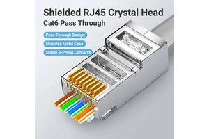 100pcs Shielded RJ45 CAT5 CAT6 Pass-Through Connectors Gold Plated 3 Prong 8P8C 1.1mm