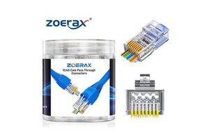 ZoeRax 100-Pack Cat6 UTP Pass Through RJ45 Modular Plug, 1.2mm Hole Gold Plated Ethernet Crystal Connector