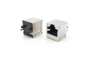 Coorle 5224 Vertical RJ45 Modular Jack Female 8P8C Ethernet PCB Ground Tab Top-Entry Back-Foot 3.89mm