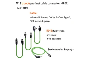 M12 d Code Profinet Cable Connector CAT5e/CAT6 Industrial Ethernet Male Female Gold-plated Copper Contacts IP67 4A 60V DC