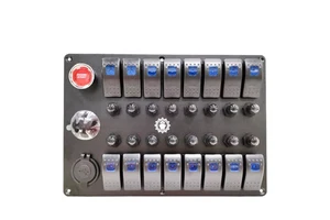 16 Gang Marine Toggle Switch Panel with Voltmeter USB 3.1A & Cigarette Lighter 12/24V for Boat Truck RV