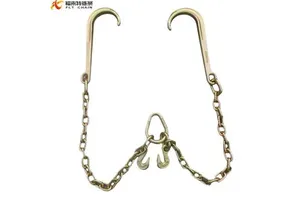 5/16" 3/8" G70 G80 Tow Chain Truck Transport V-chain Bridle Trailer Tie Down Chain With 15 Inch J Hooks