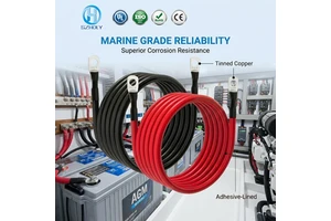 Flexible 2 AWG Gauge Pure Copper Battery Leads 35mm2 Power Ground Cable M10 Ring Terminals 12V 24V for Auto Marine Motorcycle