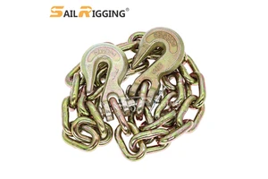 US Type NACM90 Transport Chain G70 With Hook 3/8 5/16 Tow Chain Hook Welded Link Galvanized Load Chain With Clevis Grab Hooks