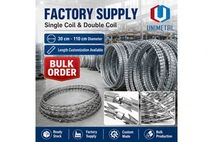 Builder Grade Custom Coil Size 30-110cm Double Spiral Razor Wire For Real Estate Development Perimeter