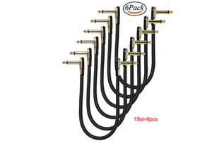 Bochara Gold Plated 30cm 90 Degree 6.5mm to 6.5mm Male to Male OFC Audio Cable for Effector Electric Guitar Mixer 6Pack
