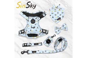 SinSky Custom Logo Wholesale Fashion Cute Sublimation Dog Harness Luxury Adjustable No Pull Pet Dog Leash Collar Harness Set