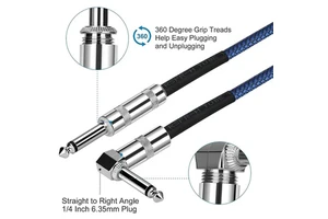 Angled 90 Degree 6.35MM Gold Plated Twisted Pair Coaxial Guitar Cable (Male to Male) PVC Jacket for Speakers Microphones & Piano