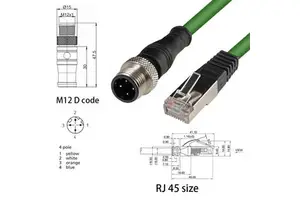 Durable 4-Pin 8-Pin Waterproof M12 D Coded A RJ45 Connector Ethernet Cable Assembly High Flexibility Cat6 PVC IP67 RJ45 Female