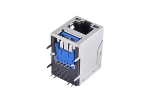 RJ45 Jack with USB 3.0 Type a Connector 2 Ports Through Hole Mounting