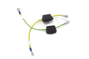 Custom Ferrite Core Wire Harness with Ring & Spade Terminals, EMI Shielded Cable Assembly for Audio Speaker or Power Grounding