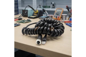 M12 Female 8 PIN To RJ45 Male Coiled Cable A-Coded PUR Spiral Adapter IP67 Industrial Ethernet Sensor Cord Wire Connections