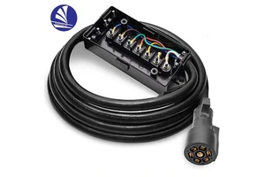 Heavy Duty 7way Trailer Plug Inline Trailer Cord with 7 Gang Junction Box, with 8feet Cable RV Towing/ Leisure
