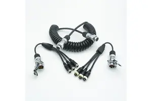 5-Pin Trailer Coil Cable Set for 3-Channeled Camera Display for Monitor Efficient Truck Trunk Cable Connection